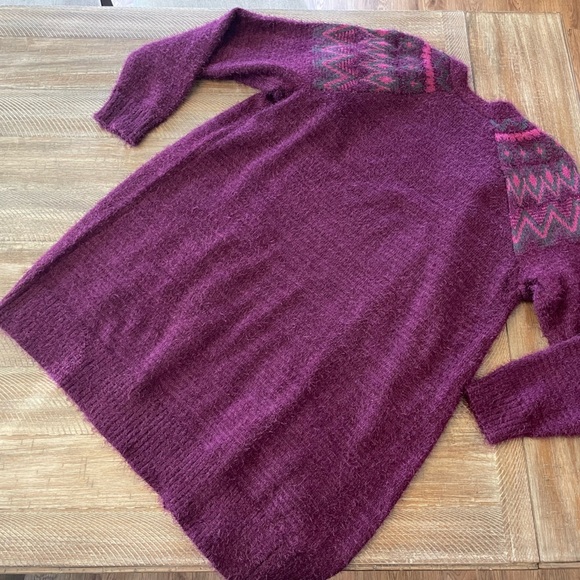 Thick cardigan fair isle Lane Bryant sweater 14 / 16 purple pink open front - Picture 4 of 4